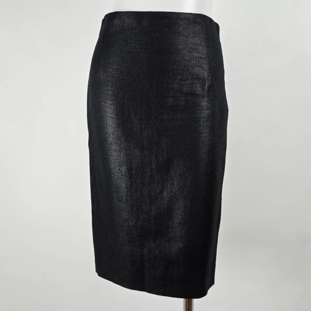 Ralph Lauren Purple Label Textured Black Midi Linen Cotton Pencil Skirt EUC Sz 8